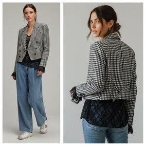 Free People women’s Betty potterned Black and White Checkered Blazer